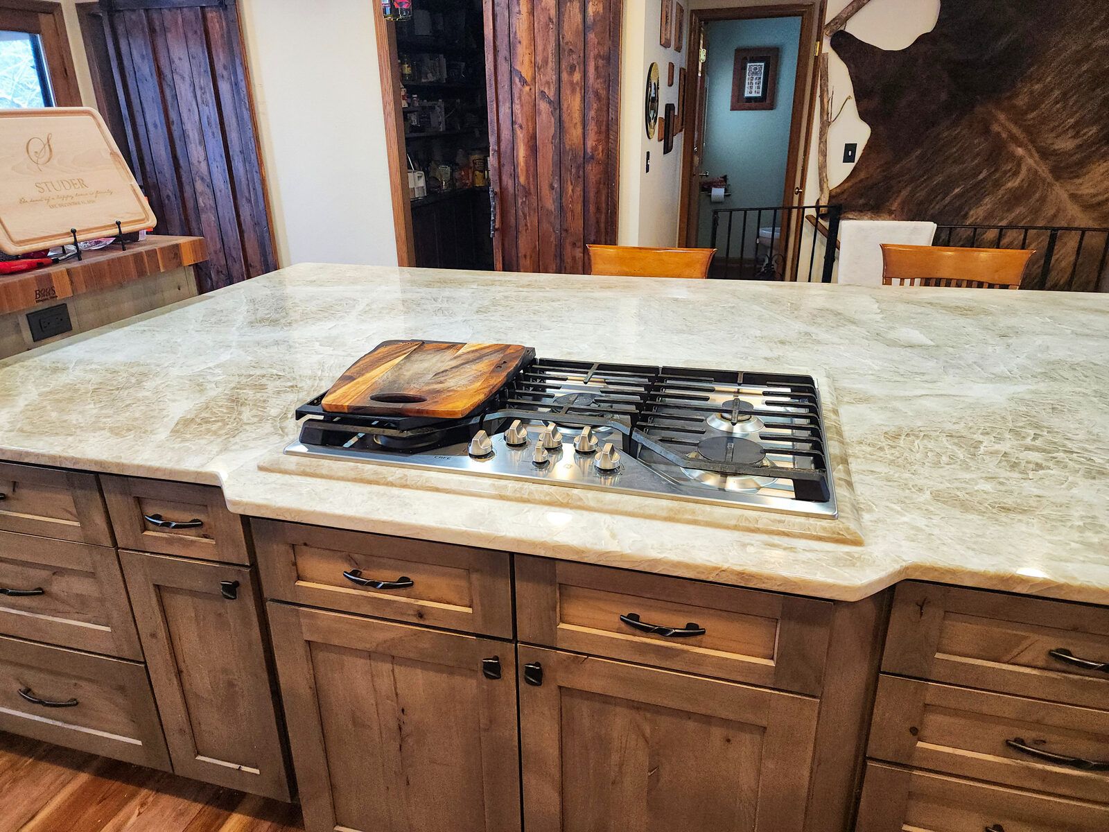 Quartzite countertop with gas cooktop
